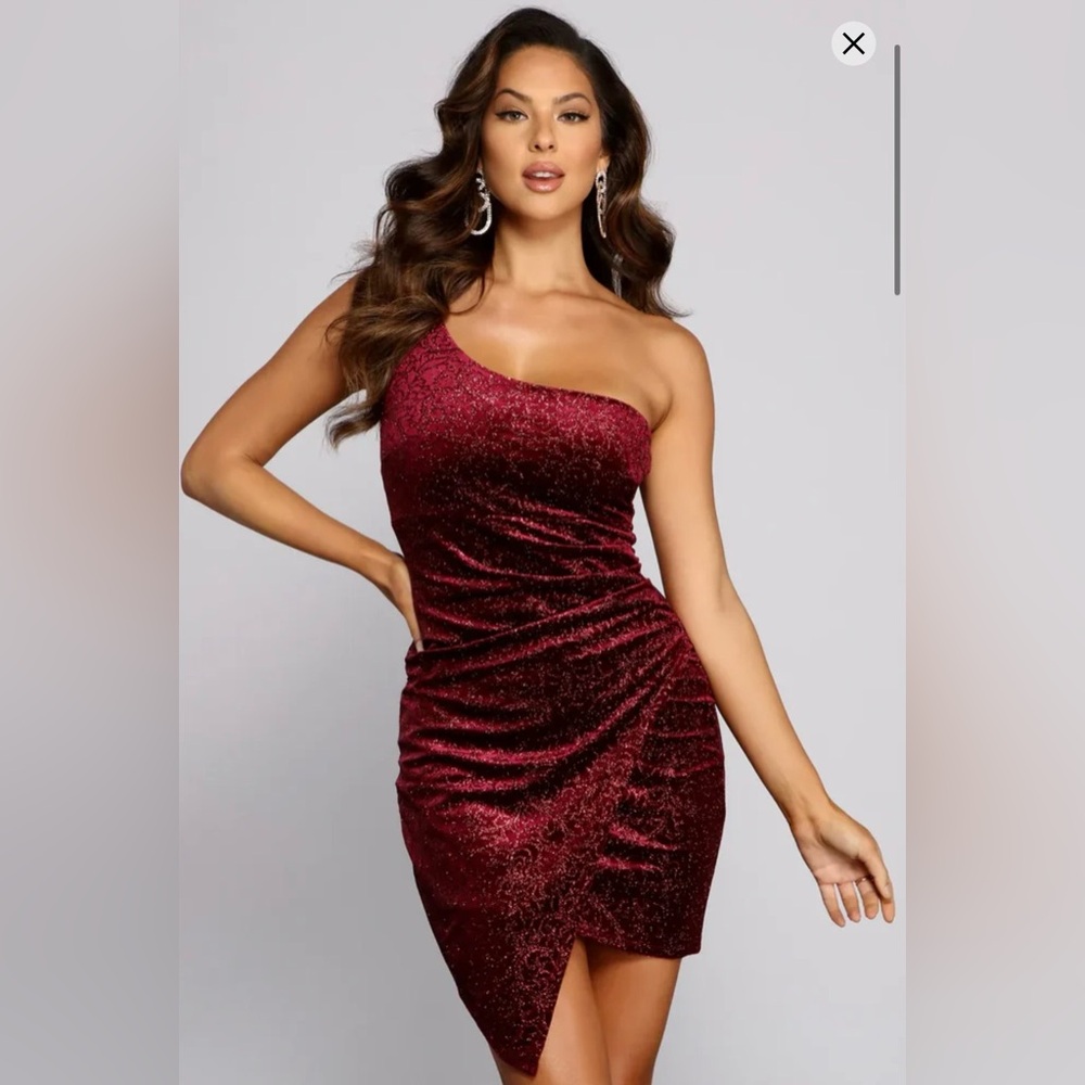 Glitter Velvet One Shoulder Mini Dress